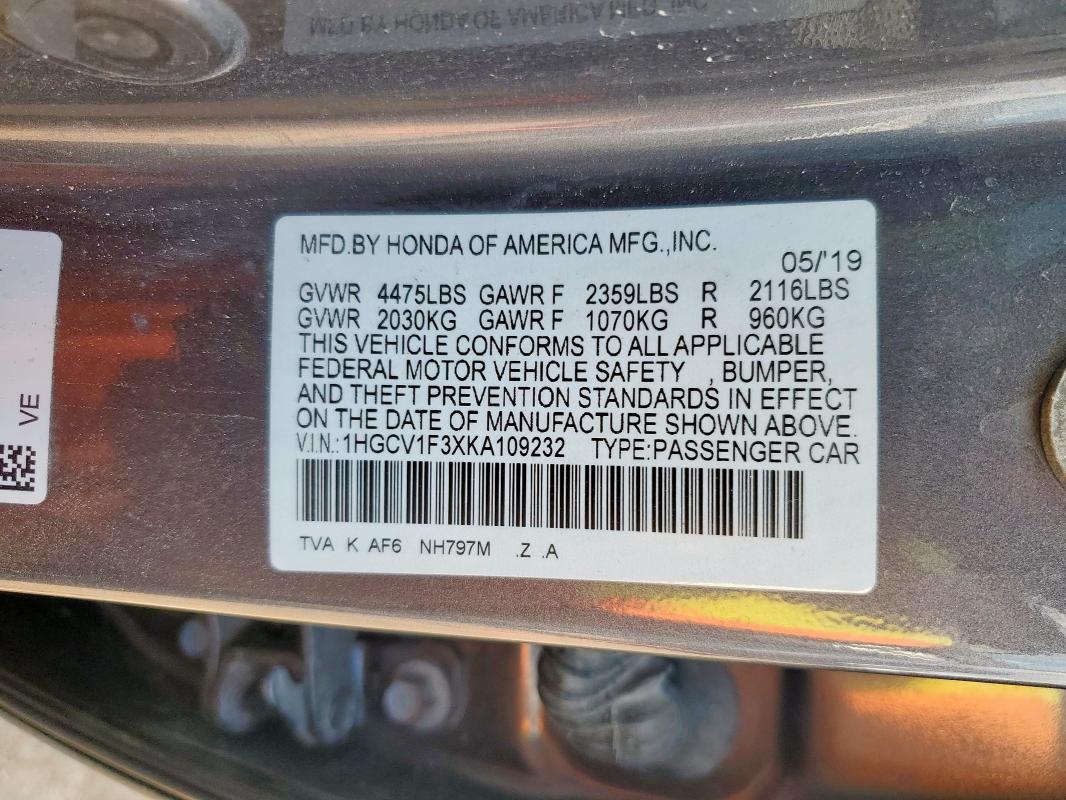2019 HONDA ACCORD SPO - 1HGCV1F3XKA109232