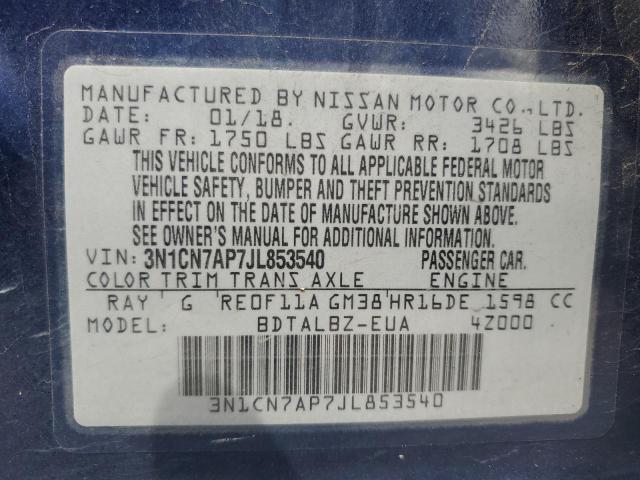 2018 NISSAN VERSA S 3N1CN7AP7JL853540