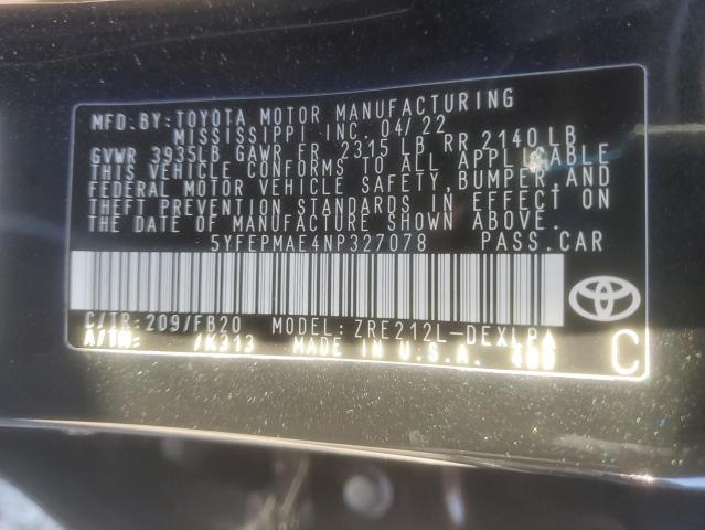 2022 TOYOTA COROLLA LE 5YFEPMAE4NP327078