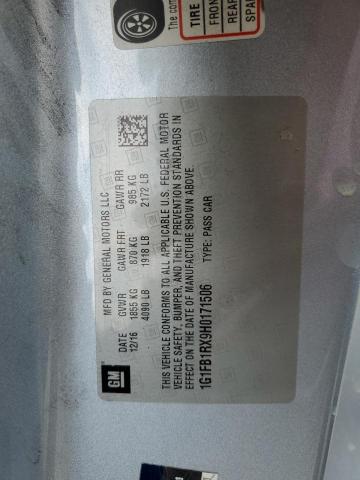 2017 CHEVROLET CAMARO LT 1G1FB1RX9H0171506