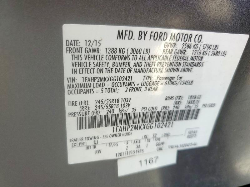 2016 FORD TAURUS POLICE INTERCEPTOR 1FAHP2MKXGG102421