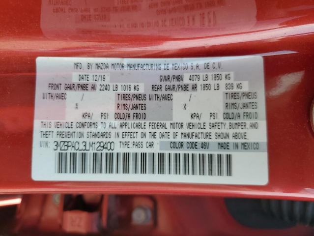 2020 MAZDA 3 SELECT 3MZBPACL3LM129400