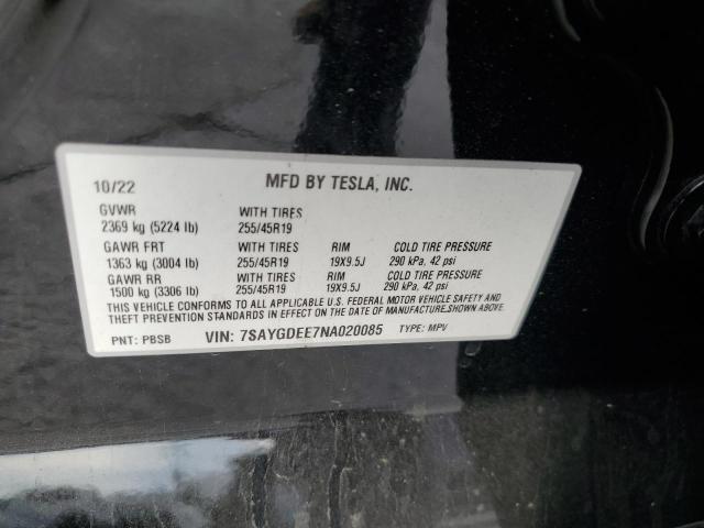 2022 TESLA MODEL Y - 7SAYGDEE7NA020085