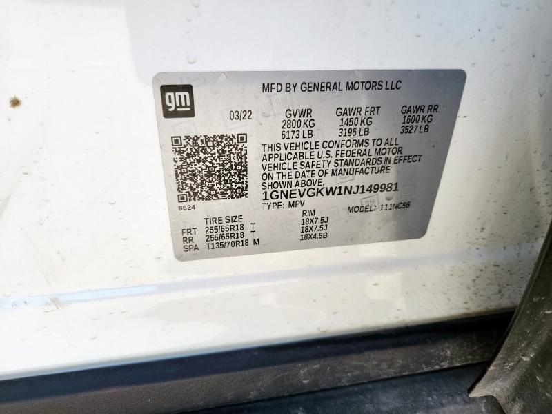 2022 CHEVROLET TRAVERSE L - 1GNEVGKW1NJ149981