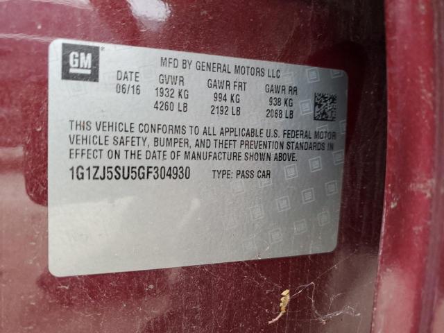 2016 CHEVROLET MALIBU HYBRID 1G1ZJ5SU5GF304930