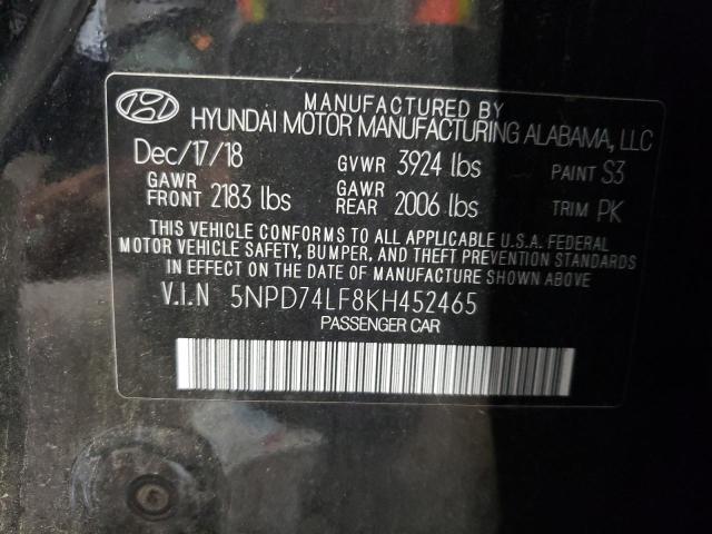 2019 HYUNDAI ELANTRA SE 5NPD74LF8KH452465