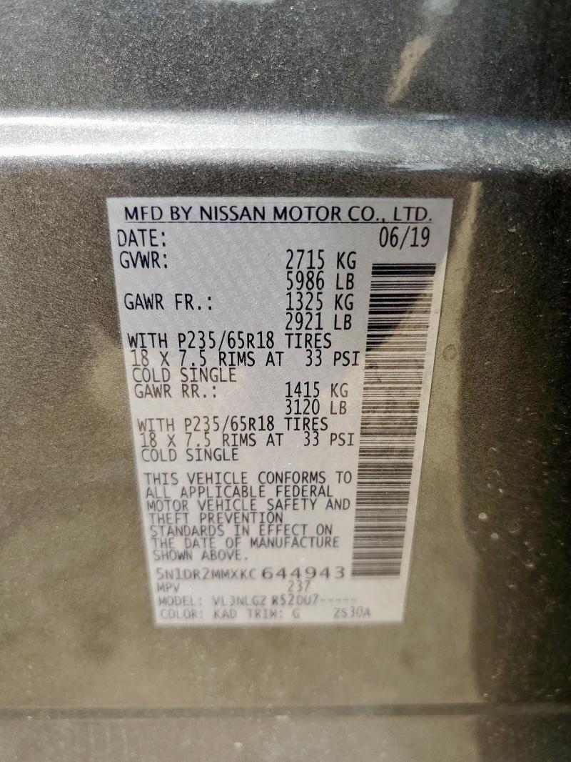 2019 NISSAN PATHFINDER 5N1DR2MMXKC644943