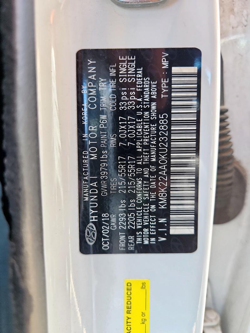 2019 HYUNDAI KONA SEL KM8K22AA0KU232885