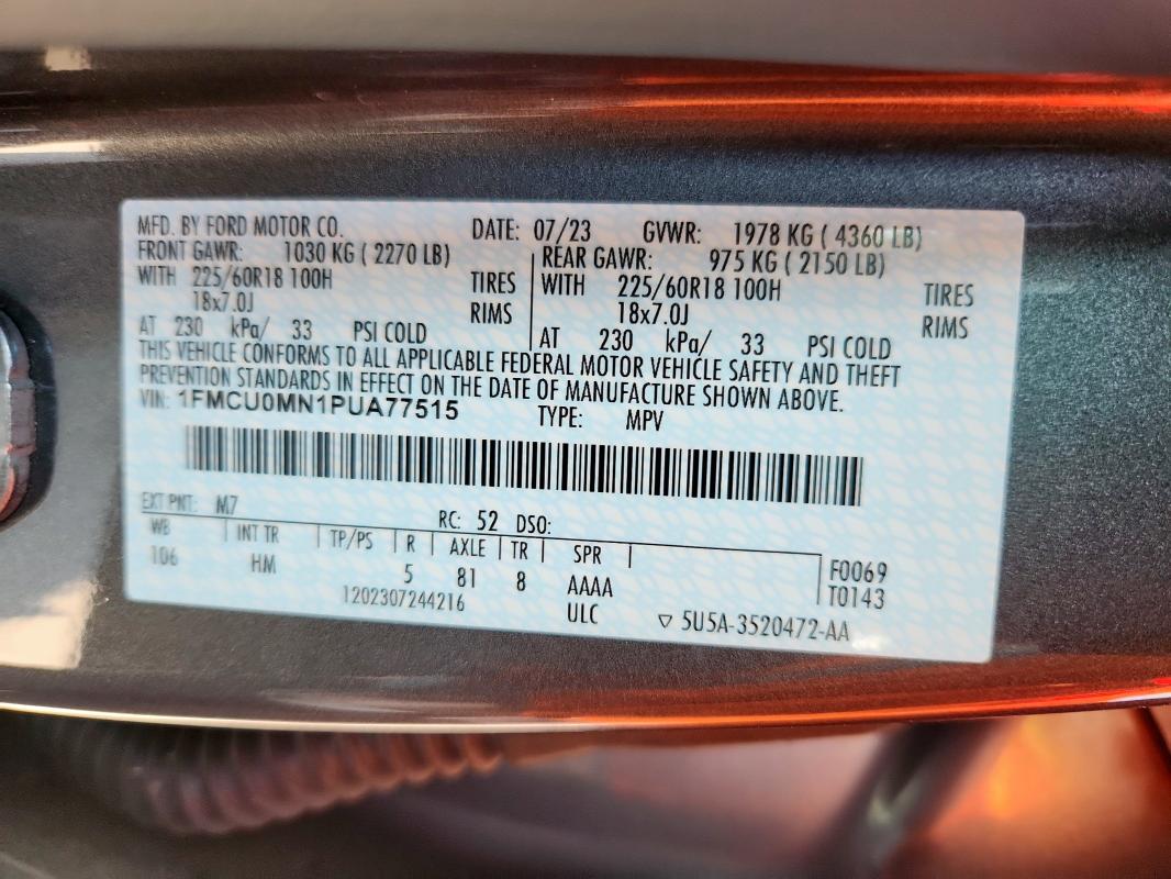 2023 FORD ESCAPE - 1FMCU0MN1PUA77515