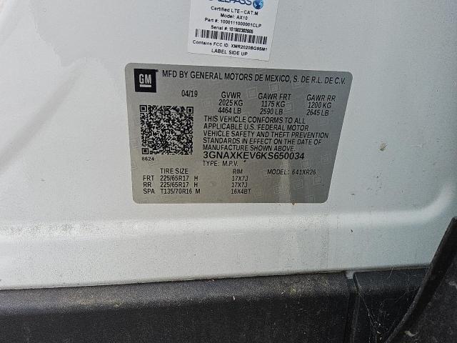 2019 CHEVROLET EQUINOX LT 3GNAXKEV6KS650034