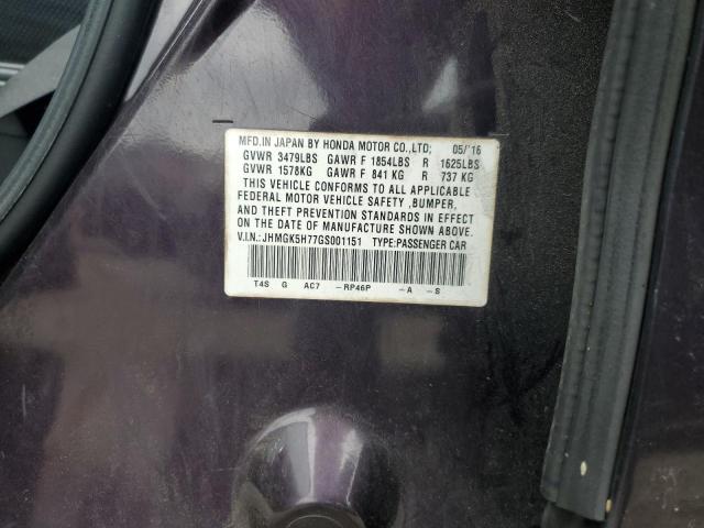 2016 HONDA FIT EX JHMGK5H77GS001151