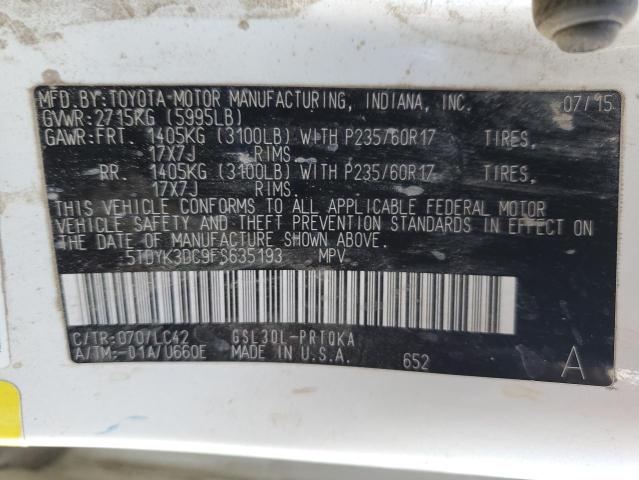 2015 TOYOTA SIENNA XLE 5TDYK3DC9FS635193