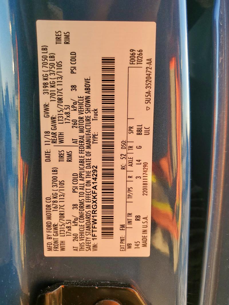 2019 FORD F150 RAPTO 1FTFW1RGXKFA14292