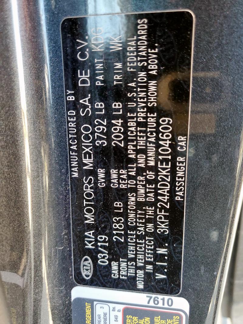 2019 KIA FORTE 3KPF24AD2KE104609