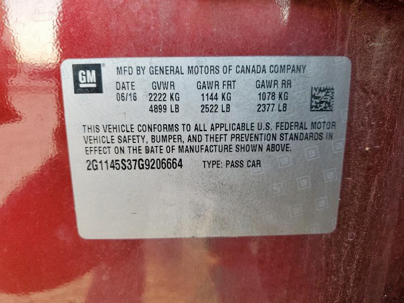 2016 CHEVROLET IMPALA LTZ 2G1145S37G9206664
