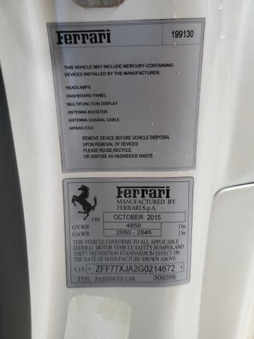 2016 FERRARI CALIFORNIA T ZFF77XJA2G0214672