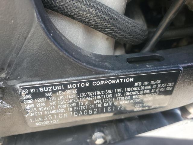 2006 SUZUKI GSX-R600 K JS1GN7DA062116172