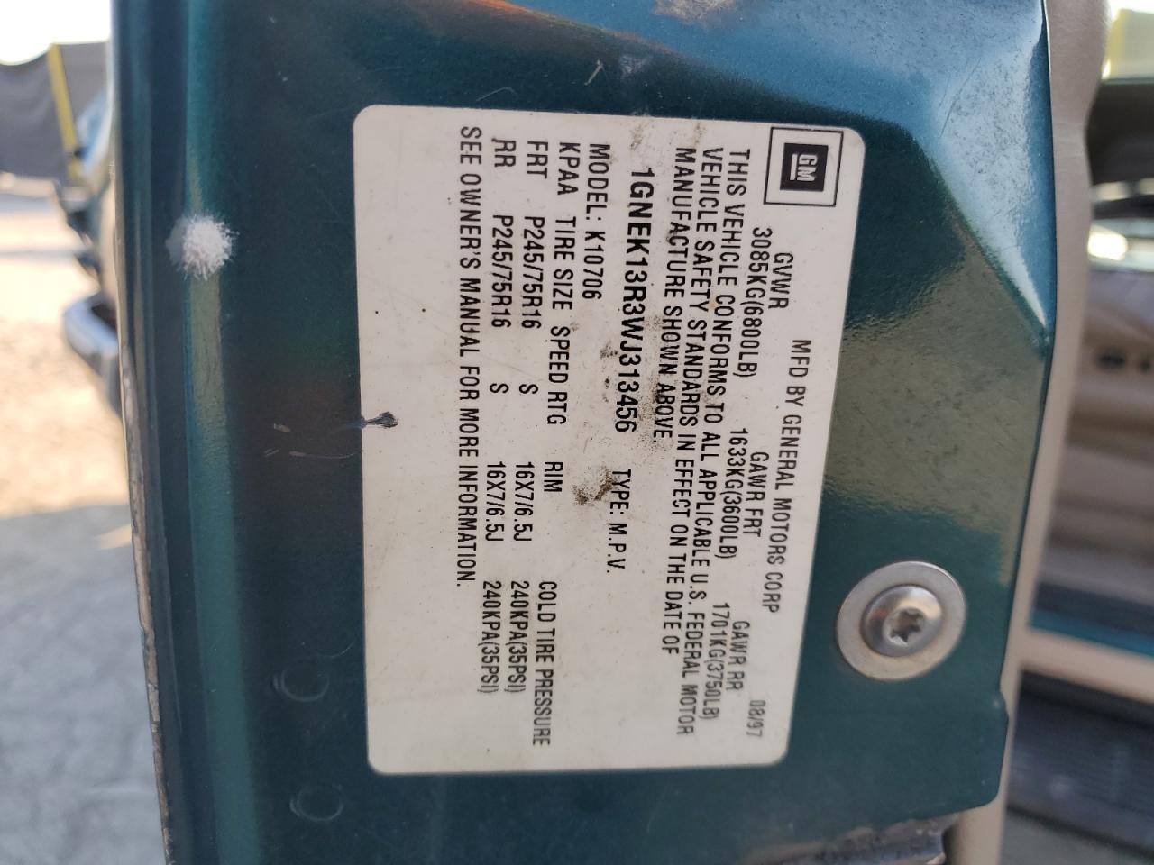 Lot #3270699857 1998 CHEVROLET TAHOE K1500