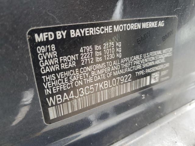 2019 BMW 430XI GRAN - WBA4J3C57KBL07922