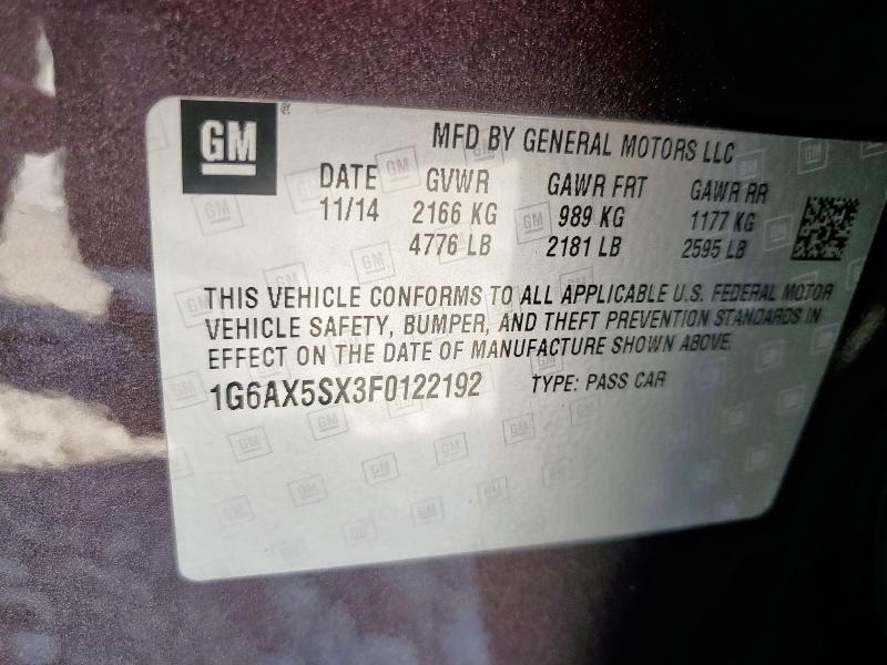 2015 CADILLAC CTS LUXURY COLLECTION 1G6AX5SX3F0122192