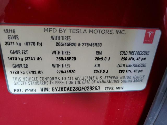 2016 TESLA MODEL X 5YJXCAE28GF029263