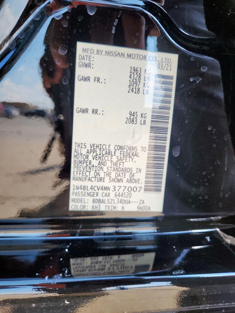 2021 NISSAN ALTIMA SR - 1N4BL4CV4MN377007