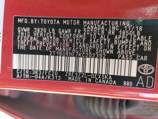 2019 TOYOTA COROLLA L #3286525147