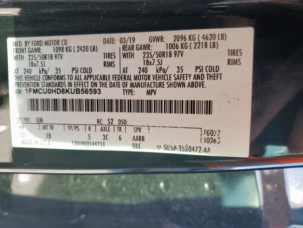 2019 FORD ESCAPE 1FMCU0HD8KUB56593