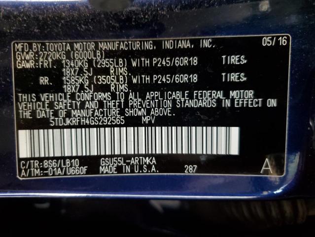 2016 TOYOTA HIGHLANDER #3265184995