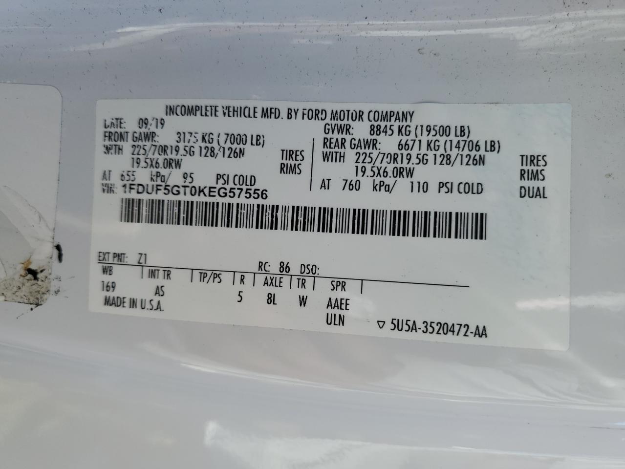 Lot #3278583949 2019 FORD F550 SUPER