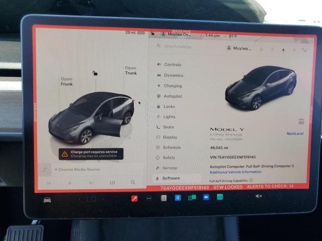 2022 TESLA MODEL Y 7SAYGDEEXNF519143