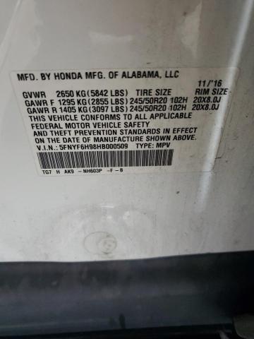 2017 HONDA PILOT TOURING 5FNYF6H98HB000509