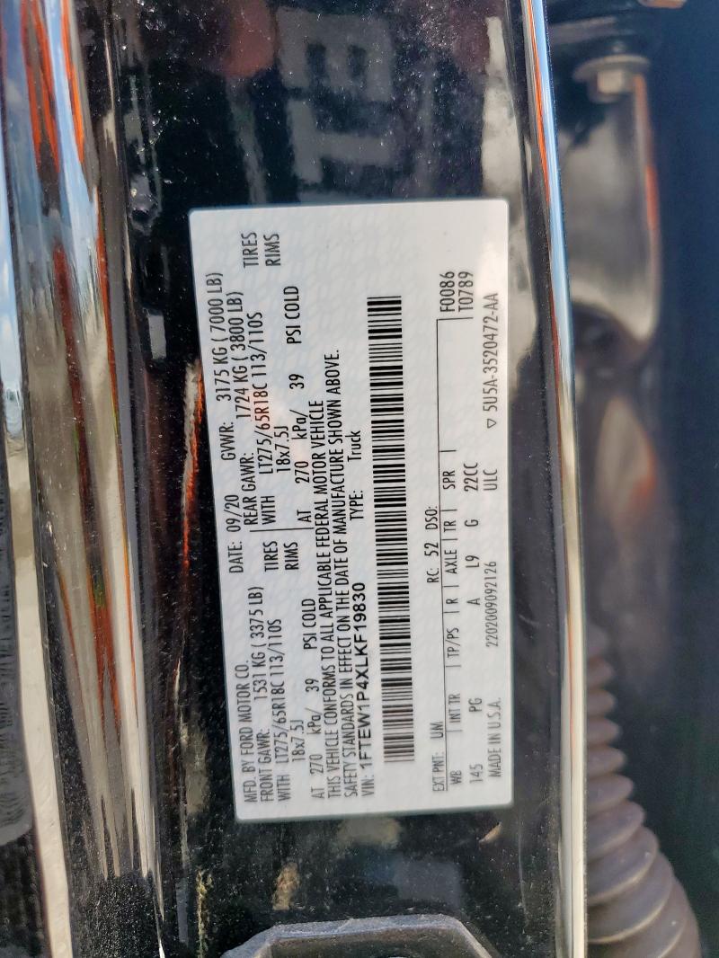 2020 FORD F150 POLICE RESPONDER 1FTEW1P4XLKF19830