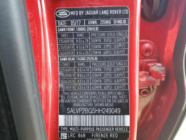 2017 LAND ROVER RANGE ROVE SALVP2BG5HH249049