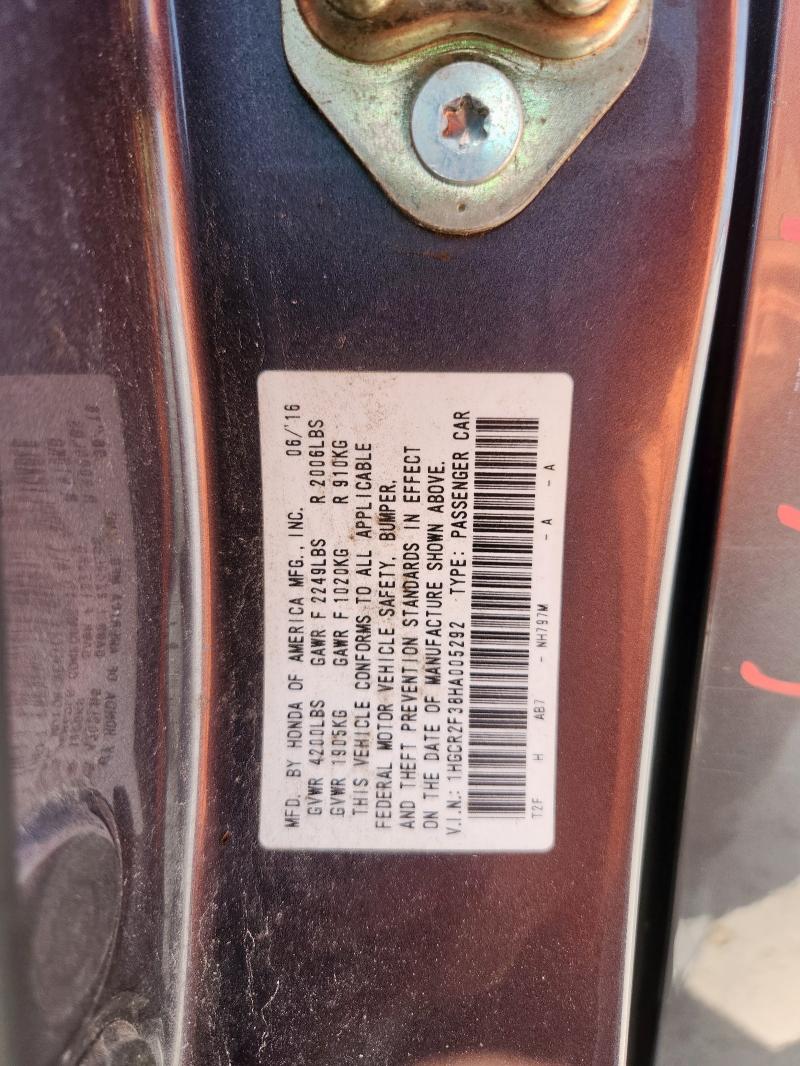 2017 HONDA ACCORD LX 1HGCR2F38HA005292