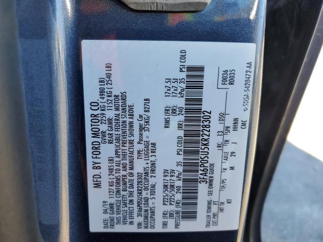 2019 FORD FUSION TIT - 3FA6P0SU5KR228302