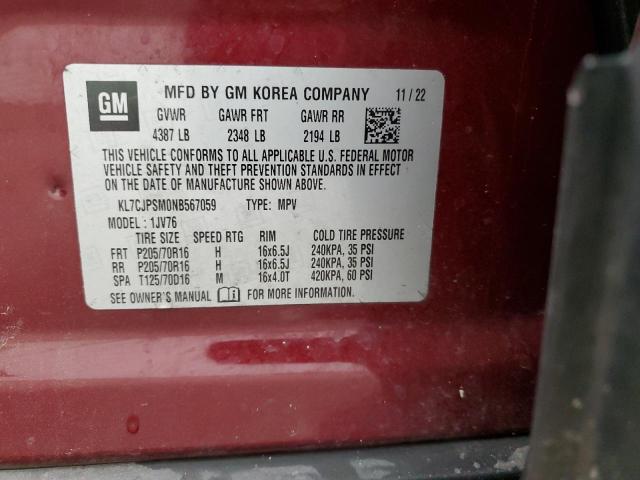 2022 CHEVROLET TRAX 1LT KL7CJPSM0NB567059