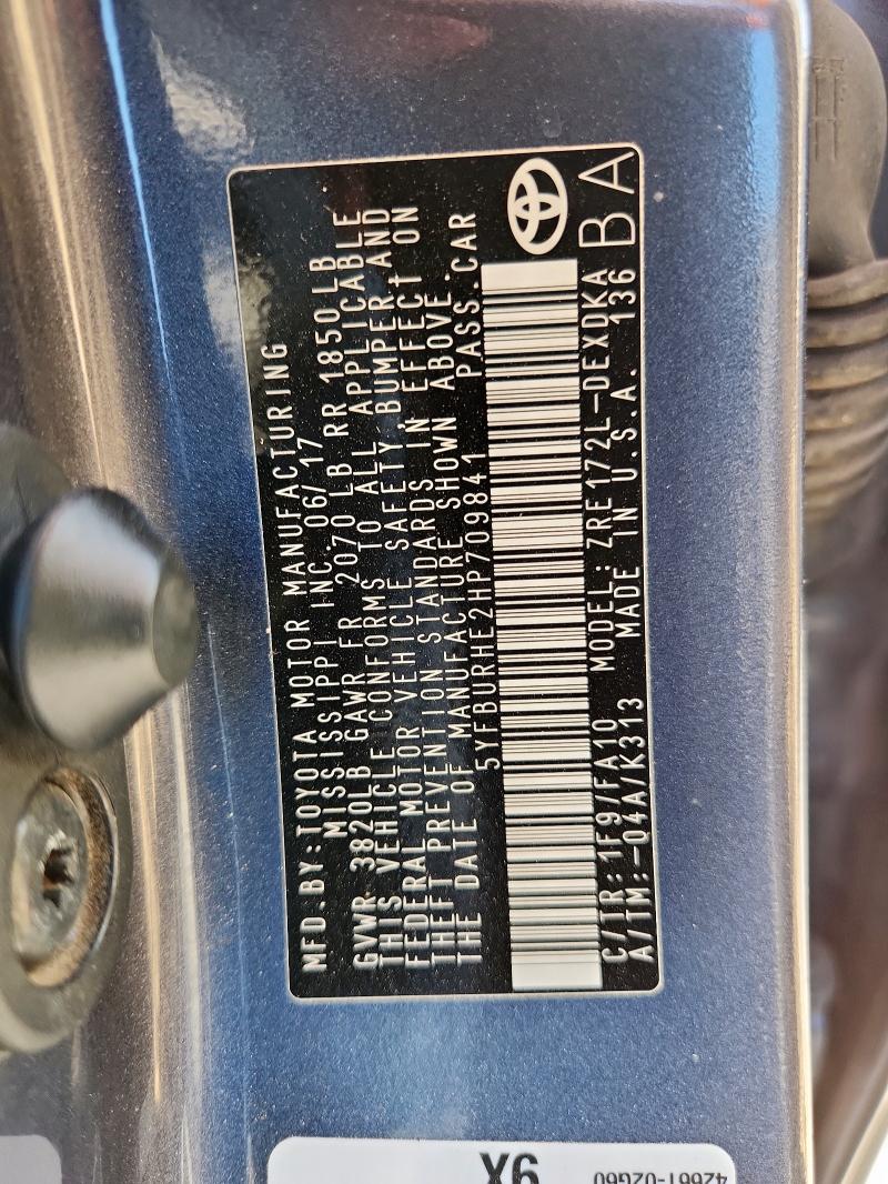 2017 TOYOTA COROLLA L - 5YFBURHE2HP709841