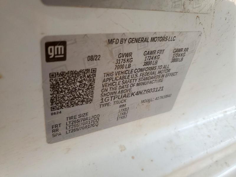 2022 GMC SIERRA K15 1GTPUAEK4NZ603121