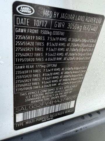 2017 LAND ROVER RANGE ROVE SALGS2FV4HA374620