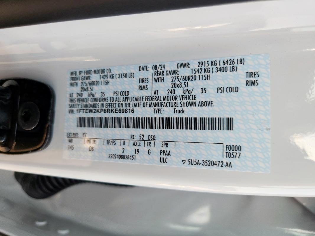 2024 FORD F150 STX 1FTEW2KP6RKE69816