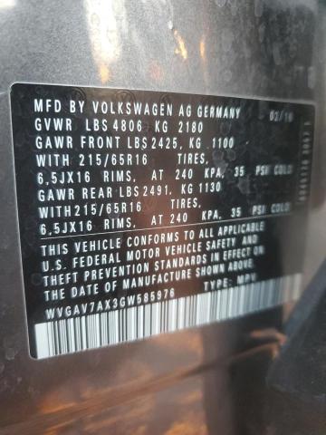 2016 VOLKSWAGEN TIGUAN S - WVGAV7AX3GW585976