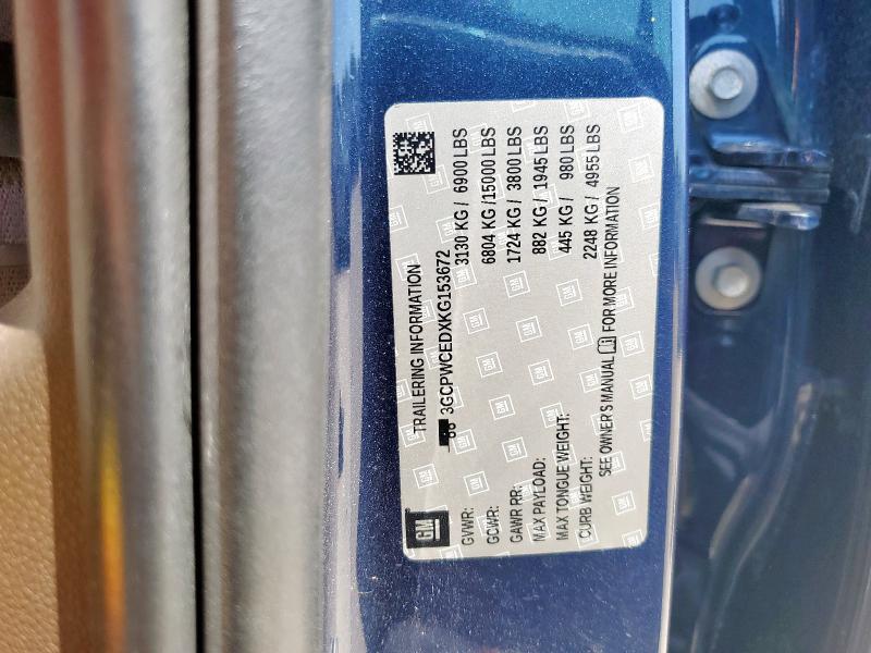 2019 CHEVROLET SILVERADO 3GCPWCEDXKG153672