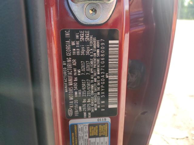 2020 KIA SORENTO L 5XYPGDA37LG680097