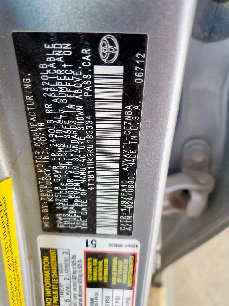 2019 TOYOTA CAMRY L 4T1B11HK8KU183334