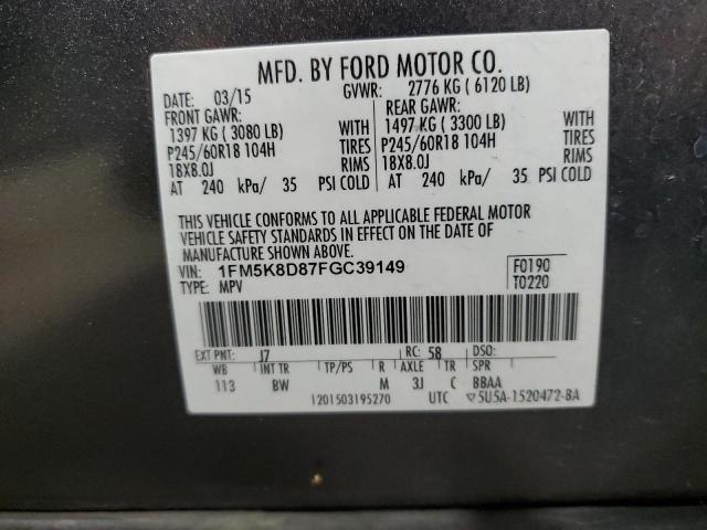 2015 FORD EXPLORER X - 1FM5K8D87FGC39149