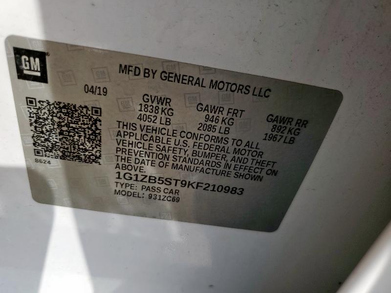 2019 CHEVROLET MALIBU LS - 1G1ZB5ST9KF210983