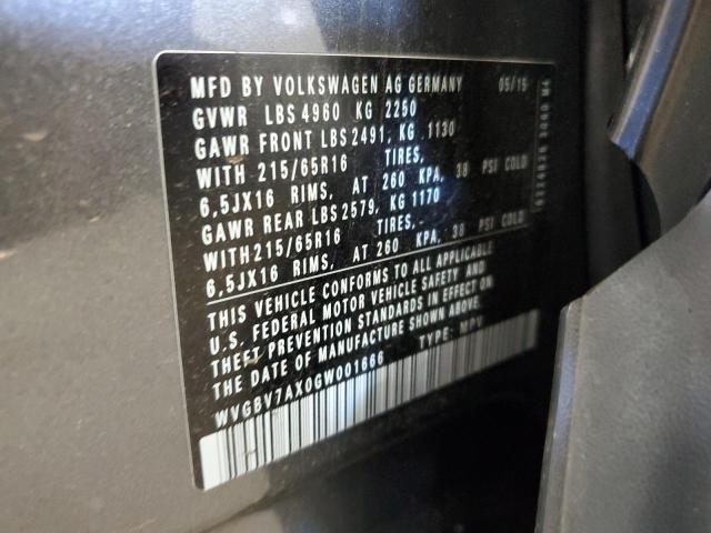 2016 VOLKSWAGEN TIGUAN S WVGBV7AX0GW001666