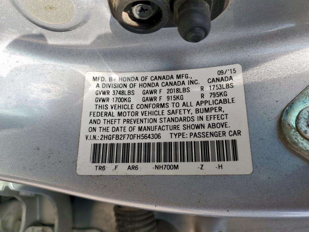 2015 HONDA CIVIC SE 2HGFB2F70FH564306