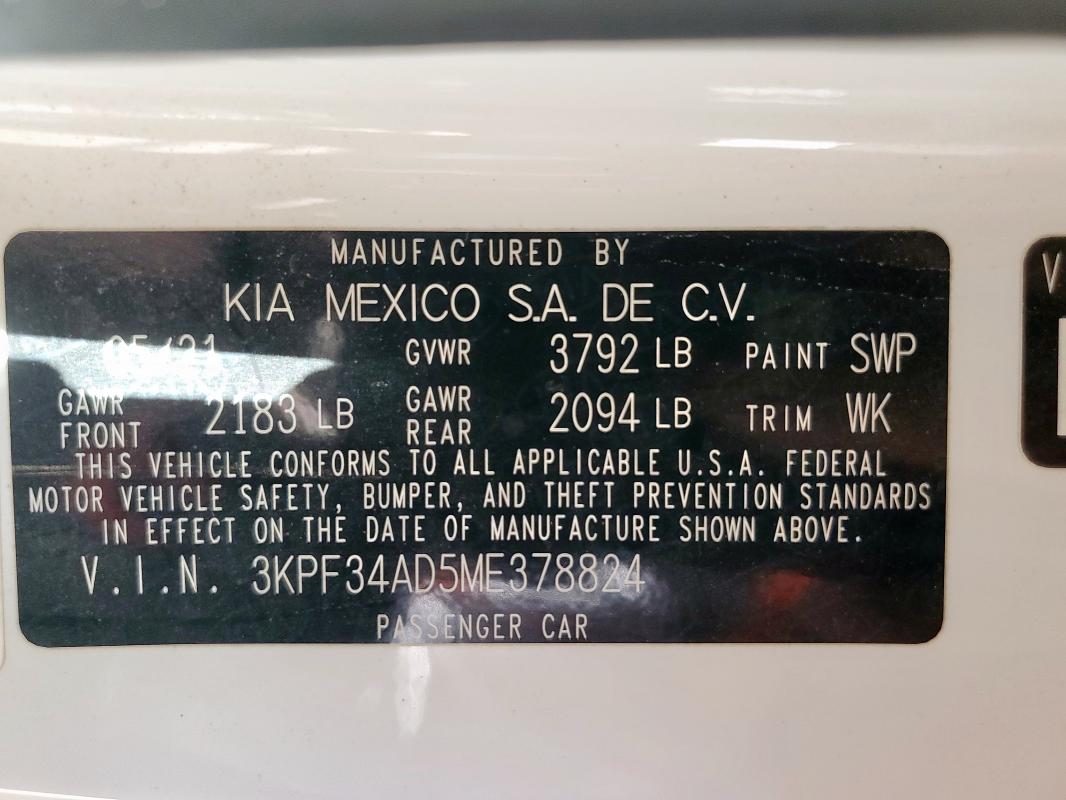 2021 KIA FORTE GT L 3KPF34AD5ME378824